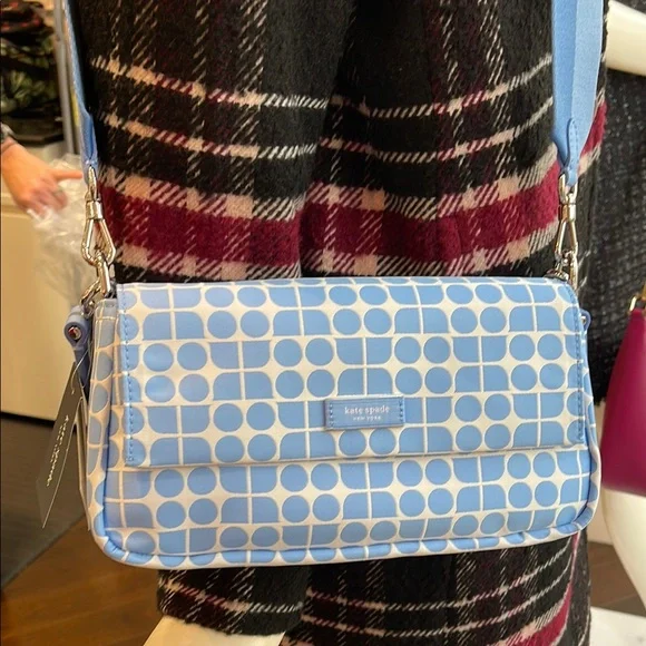Kate Spade Noel Jacquard Convertible Crossbody Canvas XBody 
Astral Blue 
NWT - Picture 2 of 16